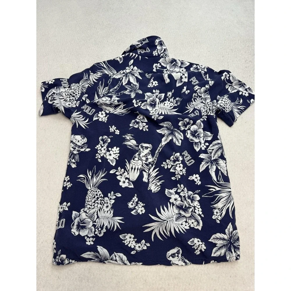 Polo Ralph Lauren Shirt Mens XS Blue Hawaiian Floral Polo Bear Aloha Custom Fit